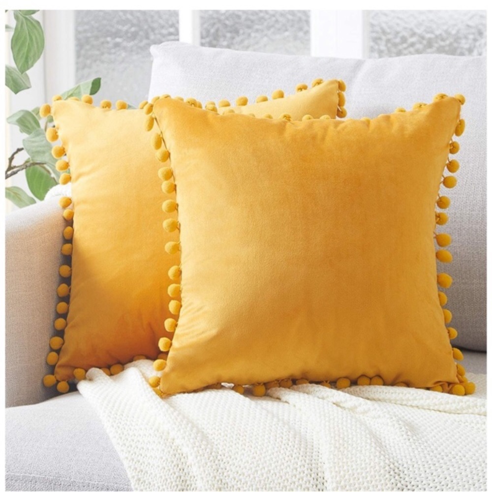 Trendy Light Grey Modern Cute Preppy Pompom Fringe Throw Pillow Cover Twin Set - Picture 14 of 16